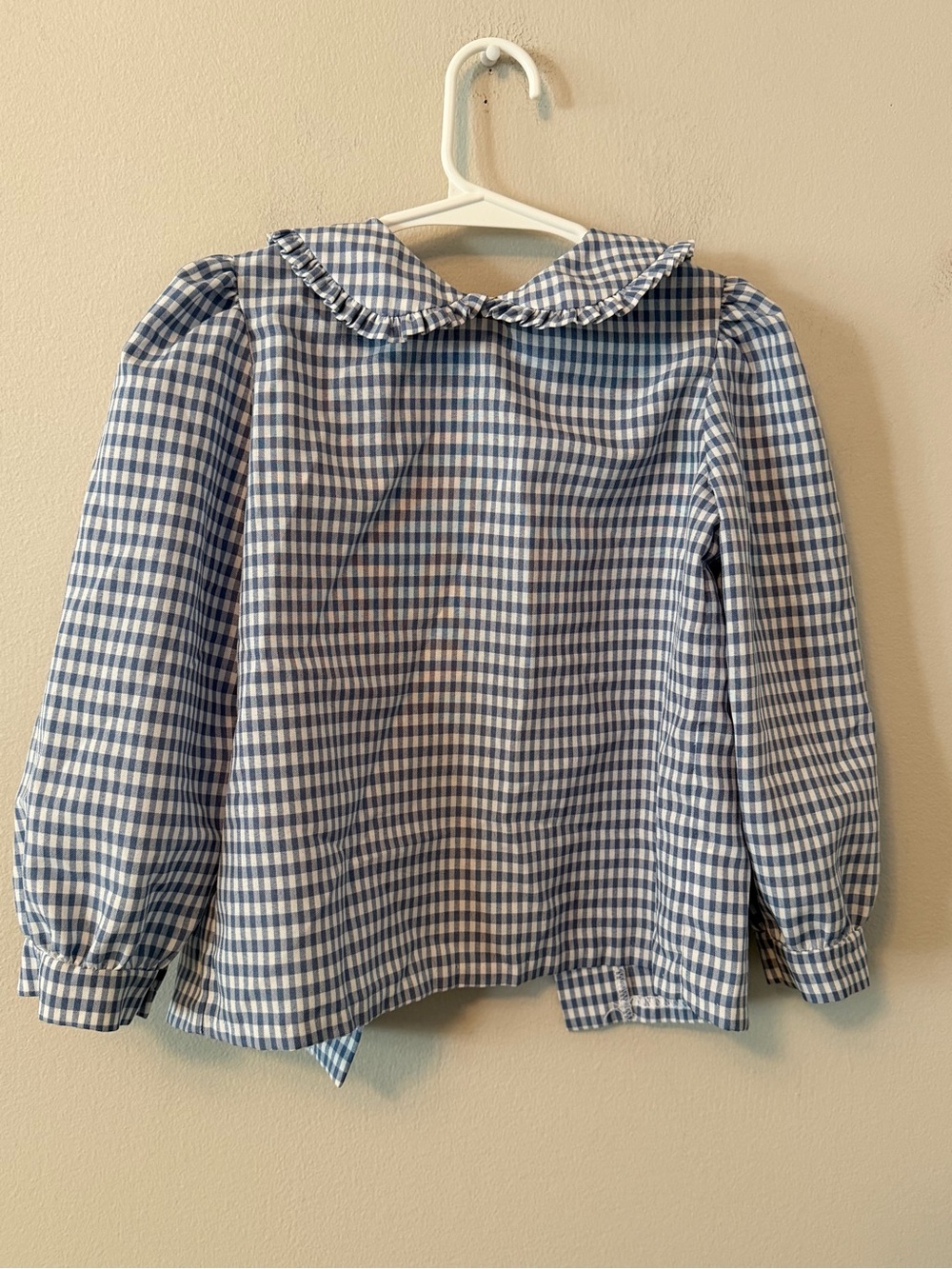 Little English Blue Gingham Ruffle Collar Top